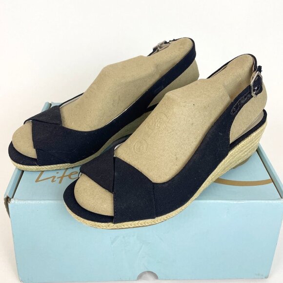 Lifestride socialite espadrille wedge sandal black Size 9 - Picture 2 of 9